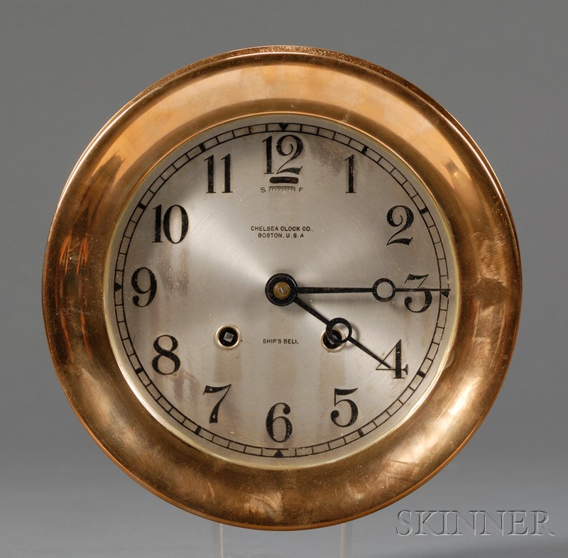 Appraisal: Brass Ship's Bell Clock by Chelsea Clock Company with screw-fit