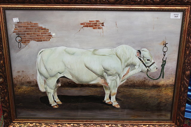 Appraisal: AN OIL PAINTING OF A BULL cm x cm