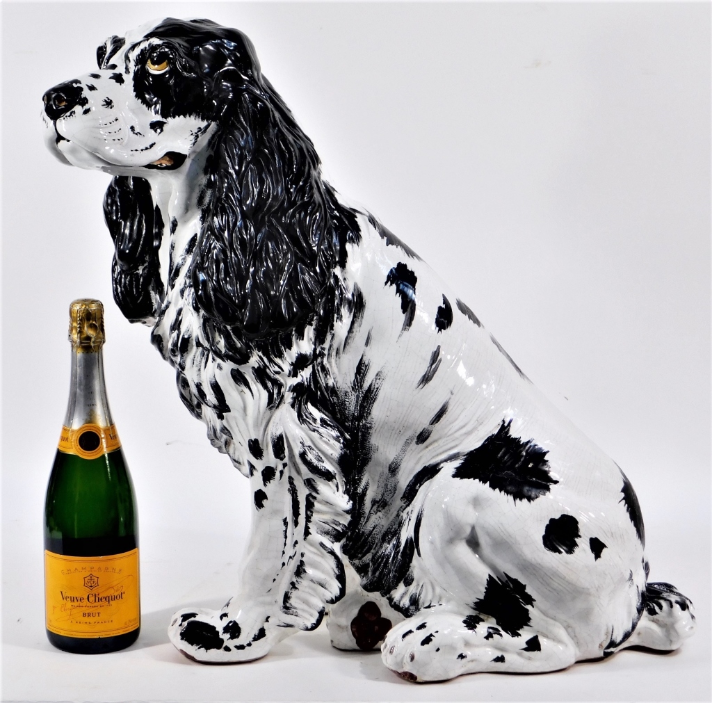 Appraisal: LG ITALIAN MAJOLICA TIN GLAZED COCKER SPANIEL Italy th CenturyNaturalistically