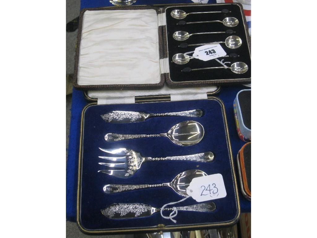 Appraisal: Lot comprising cased set of six silver coffee bean spoons