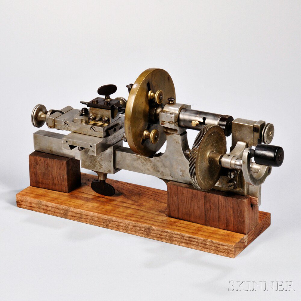 Appraisal: Brass and Steel Watchmaker's Mandrel late th century a worm-gear-driven