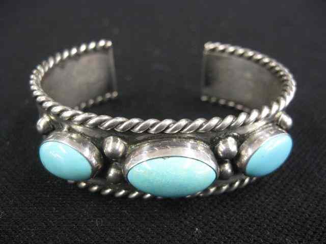 Appraisal: Indian Turquoise Sterling Cuff Bracelet a trio of sleepy eye