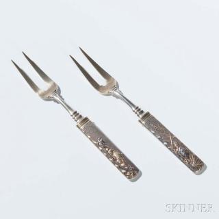 Appraisal: Two American Sterling Silver Japanesque Pickle Forks late th century