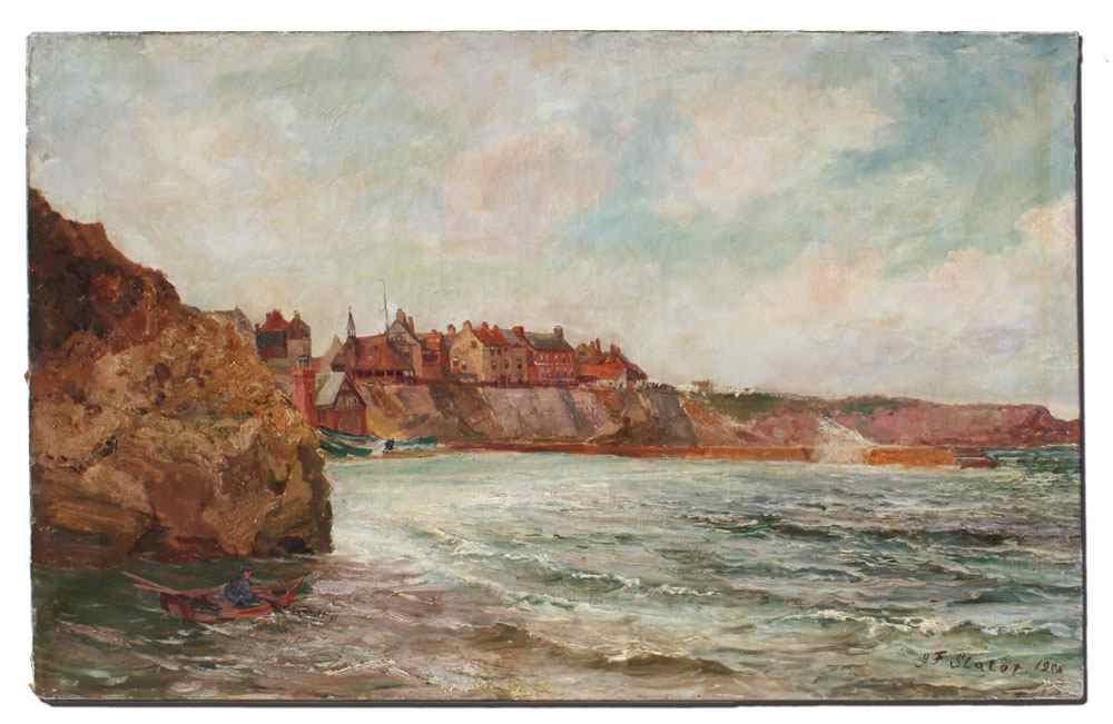 Appraisal: SLATER John Falconar Britain - Cullercoats Harbor OIL Canvas ''