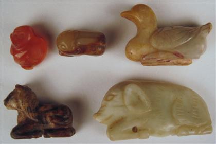 Appraisal: Five Chinese archaic form hardstone miniature animalsqing dynasty and earlier