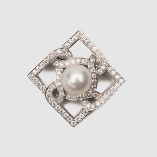 Appraisal: K White Gold Diamond and South Sea Pearl Brooch K