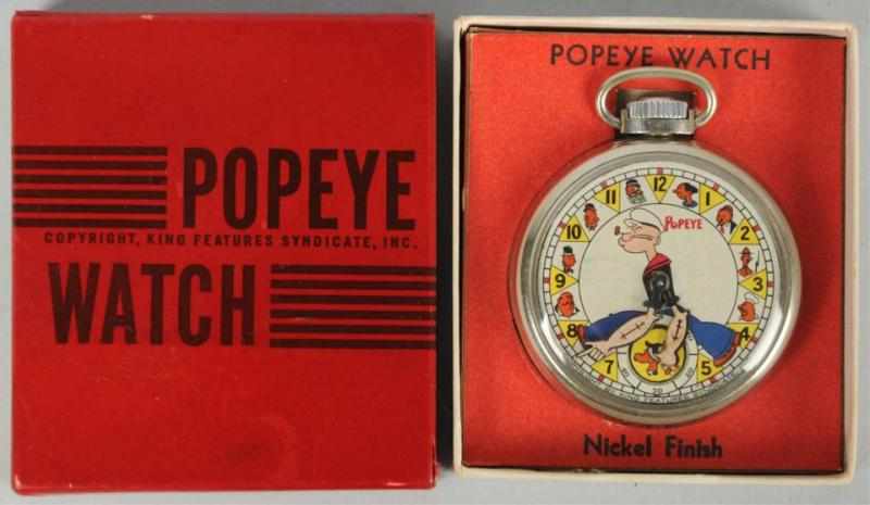 Appraisal: Popeye Character Pocket Watch Circa Working When wound Wimpy chases