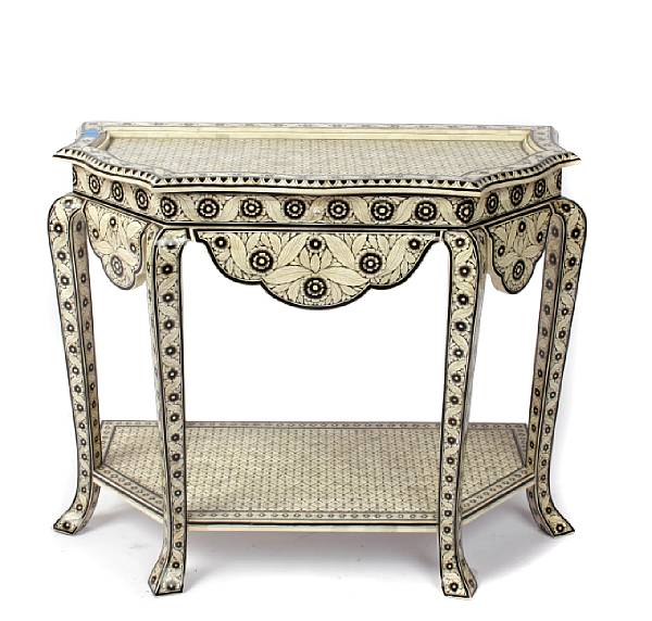 Appraisal: An Indian bone veneered and paint decorated console table height