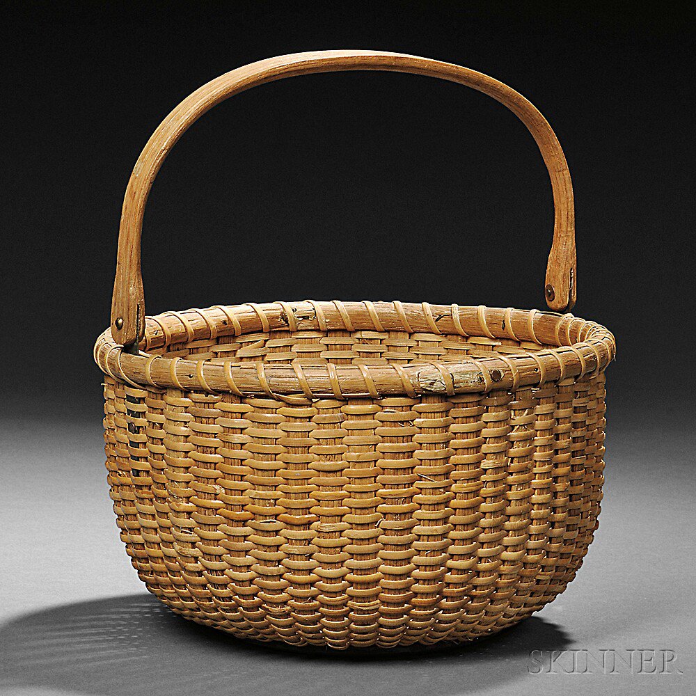 Appraisal: Round Swing-handled Nantucket Basket made by Ferdinand Sylvaro early th