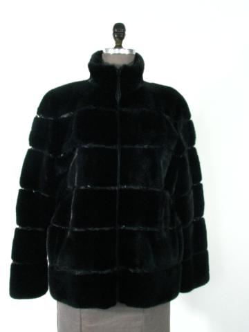 Appraisal: Ranch Mink Zipper Jacket w Leather Inserts Size Med Length