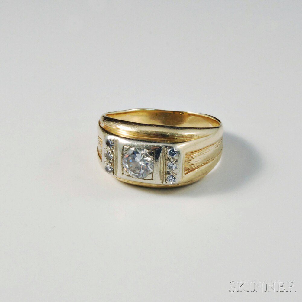 Appraisal: kt Gold and Diamond Ring gold band with a bezel-set