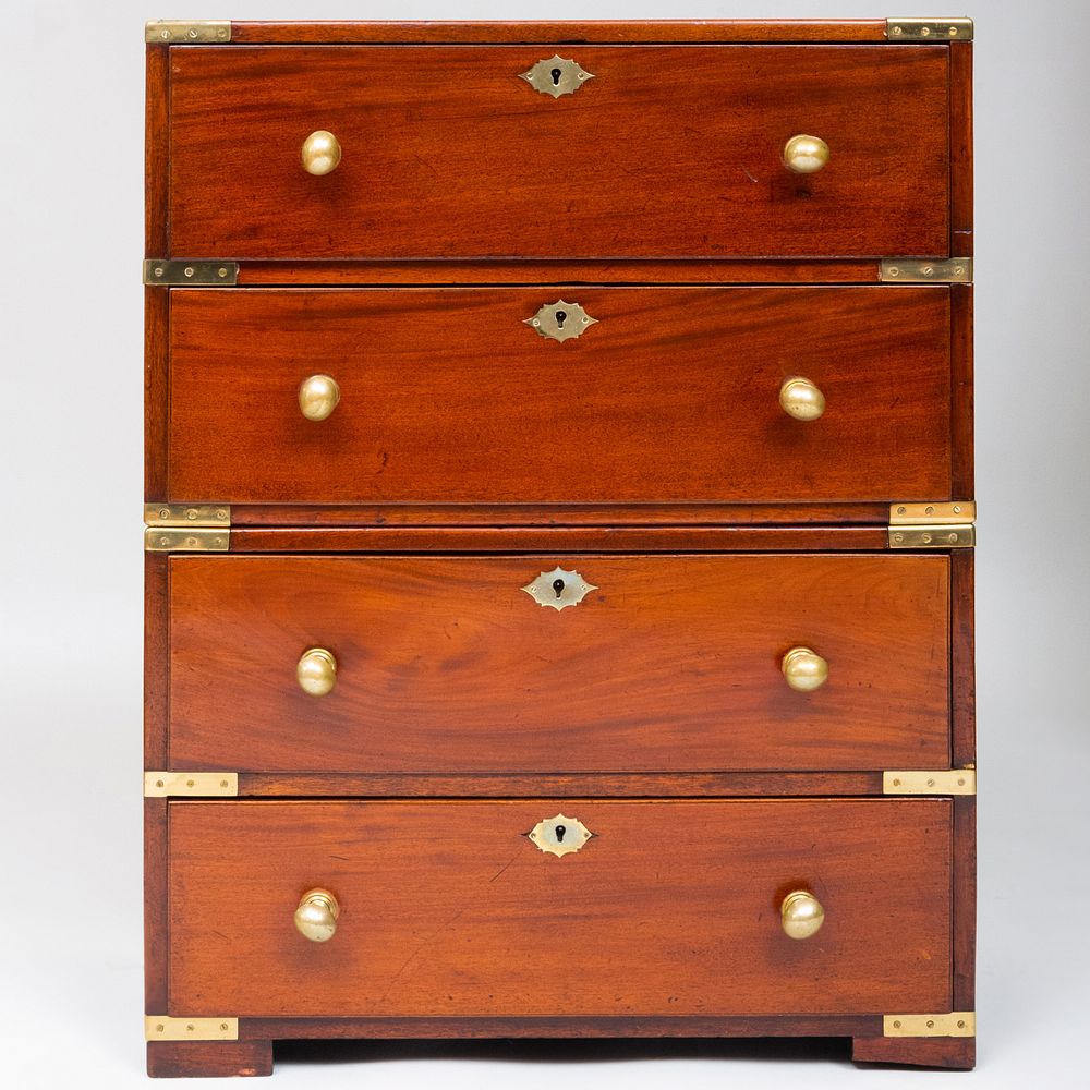 Appraisal: English Brass-Mounted Mahogany Campaign Chest In two parts x x