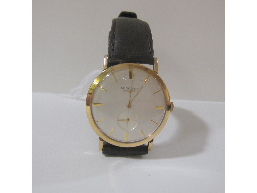 Appraisal: Gents ct gold Longines wrist watch with silver dial gilt