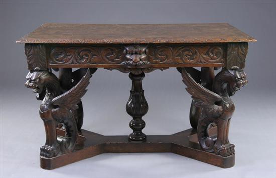 Appraisal: CONTINENTAL BAROQUE REVIVAL LIBRARY TABLE late th century oak Well-carved