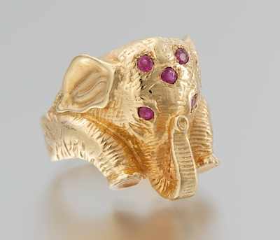 Appraisal: A Ladies' Gold and Ruby Elephant Ring k yellow gold