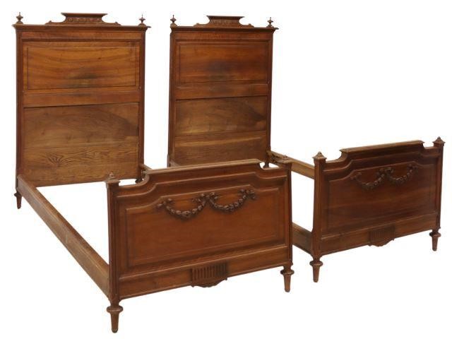 Appraisal: pair French Louis XVI style walnut beds late th c