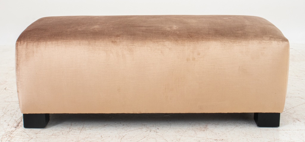 Appraisal: MODERN UPHOLSTERED TAUPE BENCH Modern upholstered taupe bench unmarked H