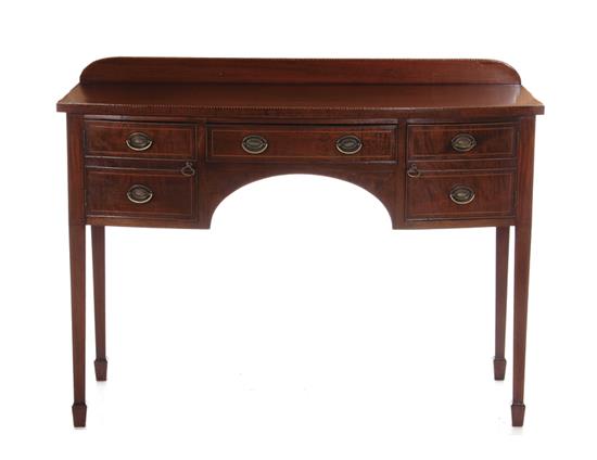 Appraisal: English inlaid mahogany bowfront drinks table late th century bowed