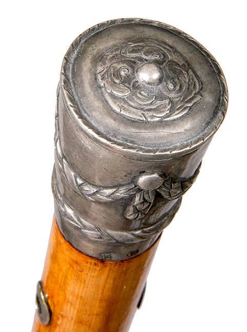 Appraisal: Silver Dress Cane- Ca - An ornate silver handle which