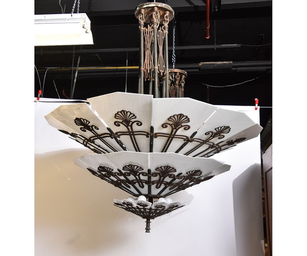 Appraisal: Continental Art Deco Chandelier A massive continental Art Deco three-tiered