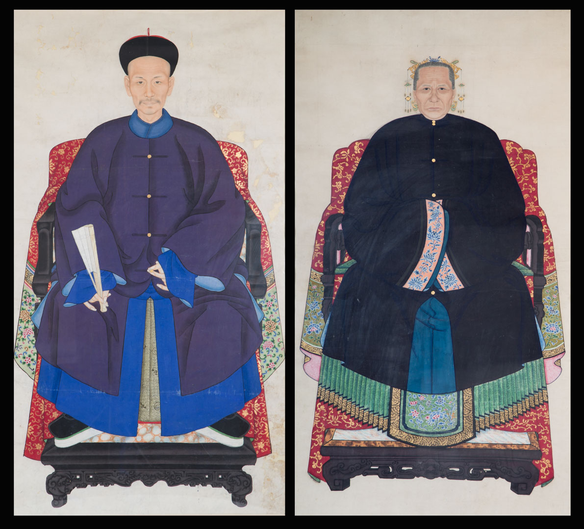 Appraisal: Pair of Chinese gouache ancestor portraits th century or earlier