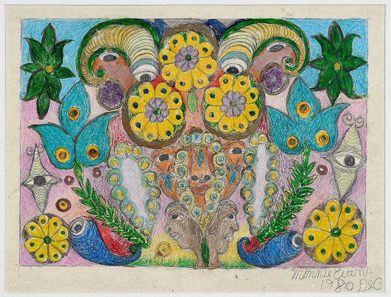 Appraisal: Minnie Evans North Carolina - Untitled Eyes Faces and Flora