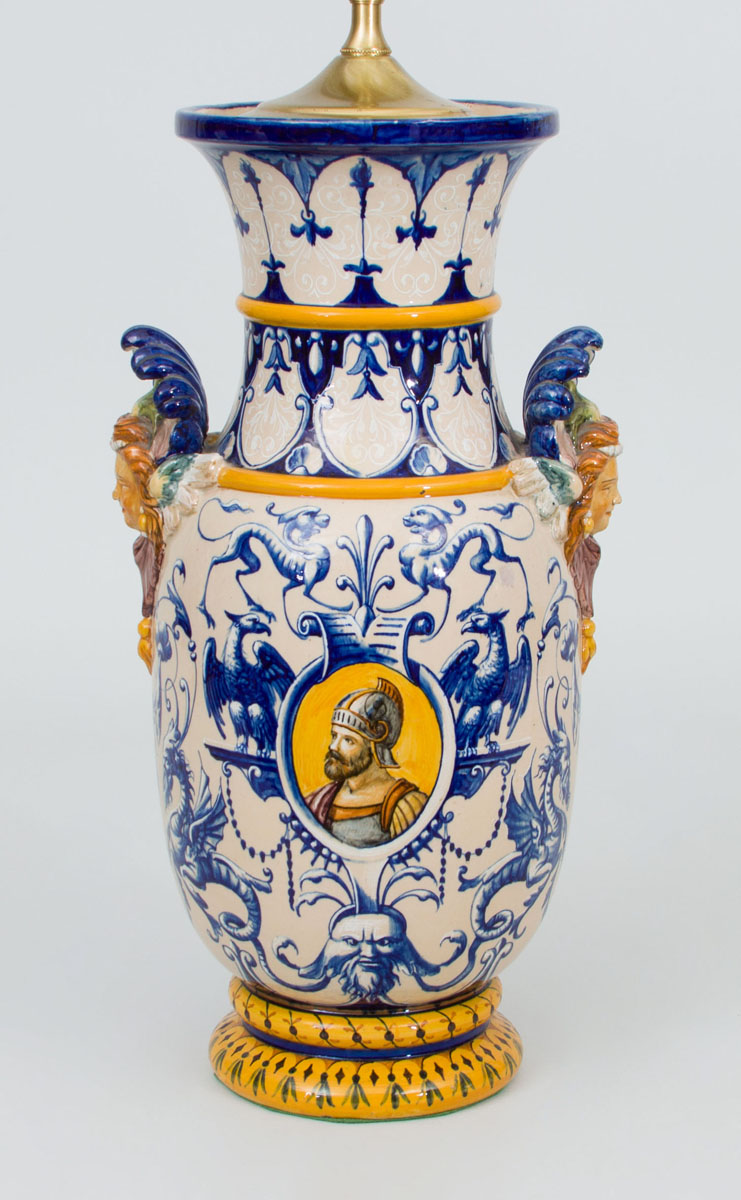 Appraisal: Majolica Vase Mounted as a Lamp The vase x in