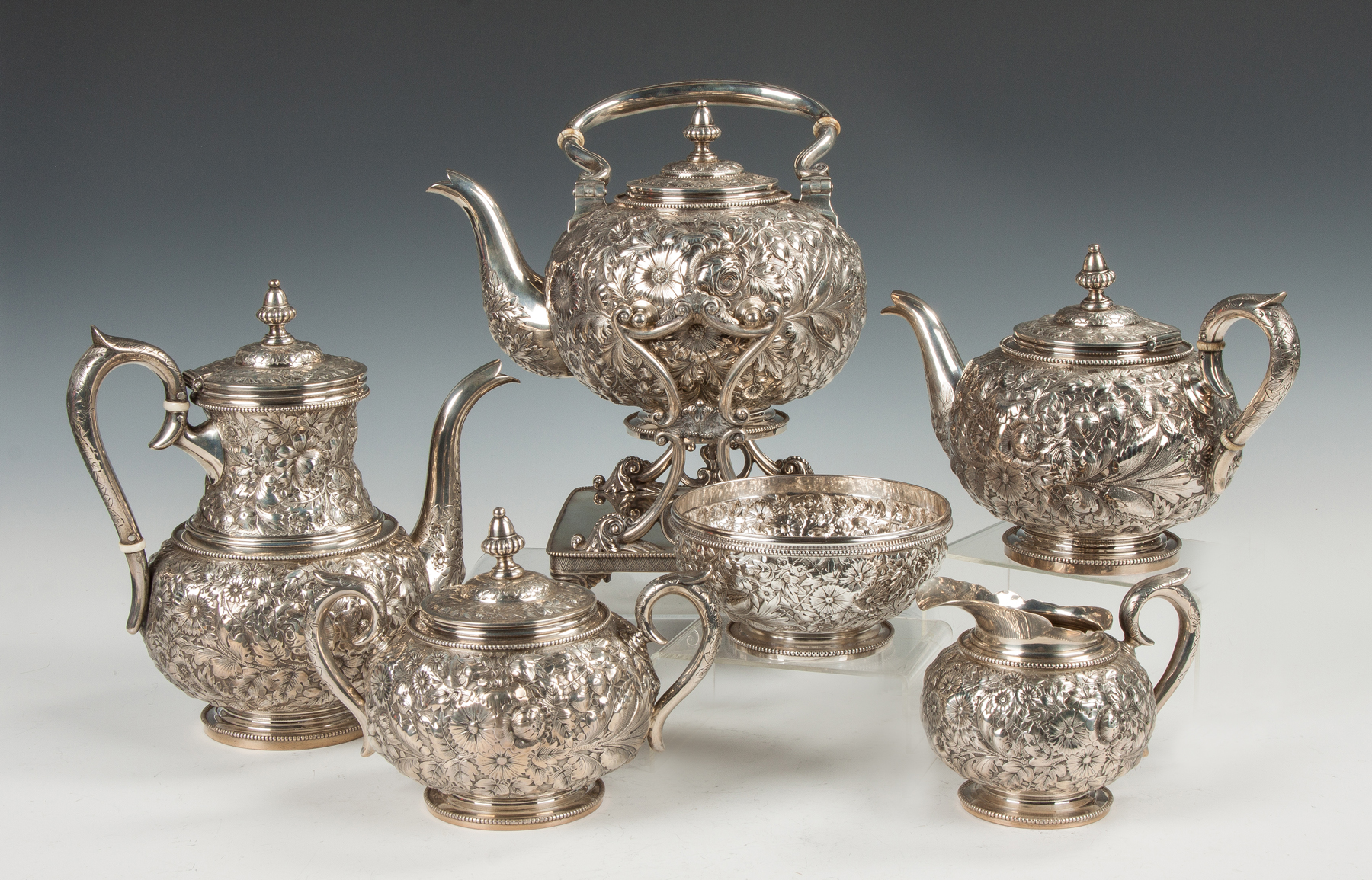 Appraisal: Gorham Sterling Silver Six-Piece Coffee and Tea Set Floral repousse