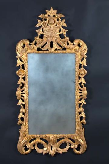 Appraisal: Tall Upright English Carved Giltwood Looking Glass in the Irish