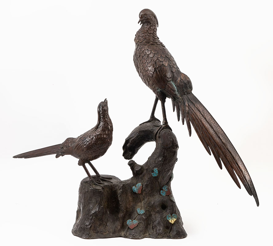 Appraisal: JAPANESE MEIJI PERIOD BRONZE PHEASANTS FIGURAL GROUP Large figural group