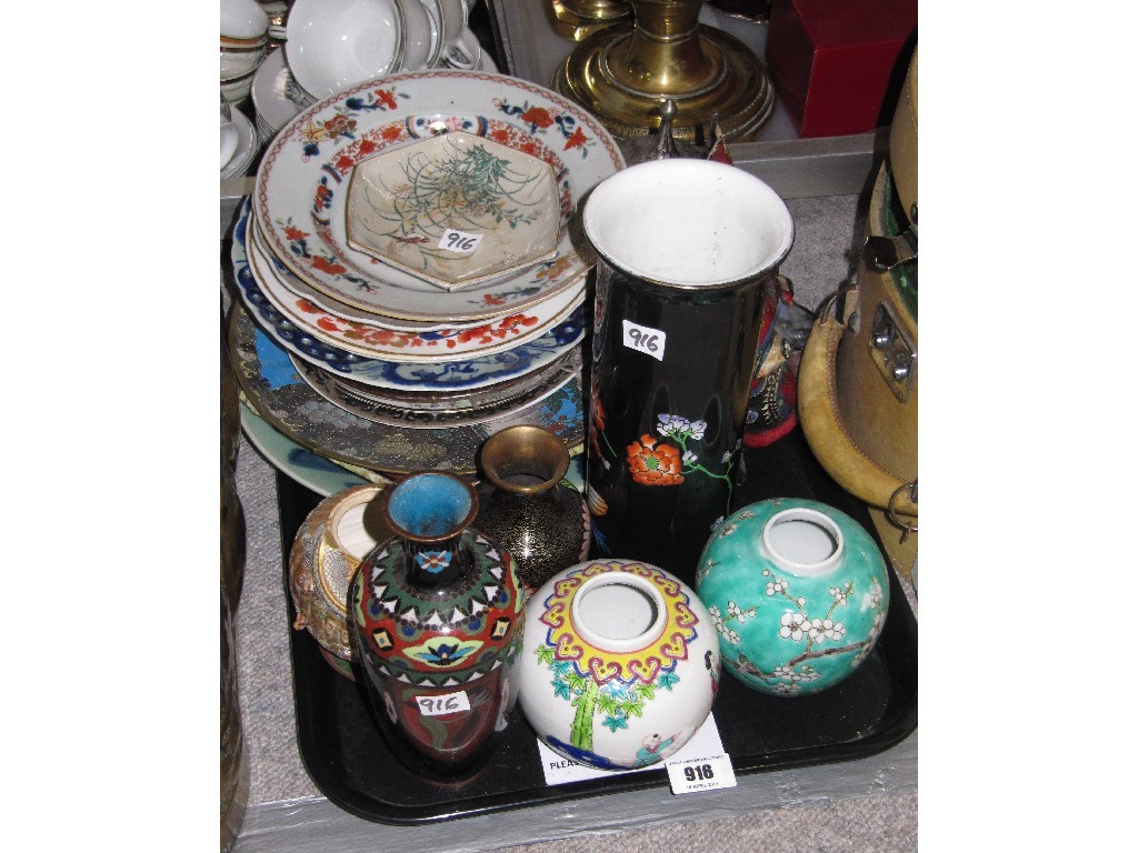 Appraisal: Tray lot of oriental wares to include plates cloisonne etc