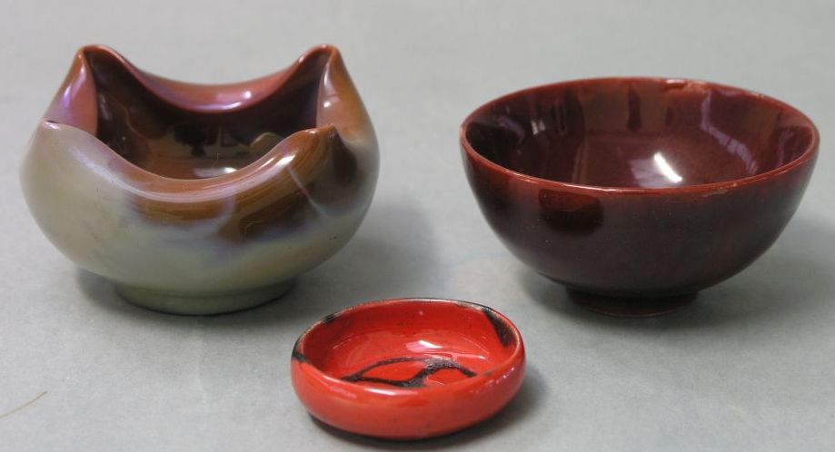 Appraisal: Three Bernard Moore bowls one with shaped rim another flambe