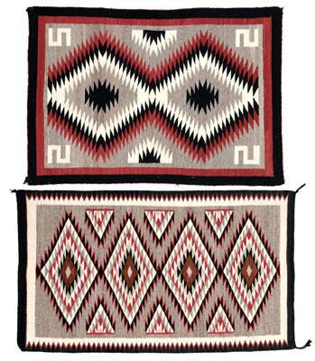 Appraisal: Two Navajo rugs eye-dazzler style design on beige field black