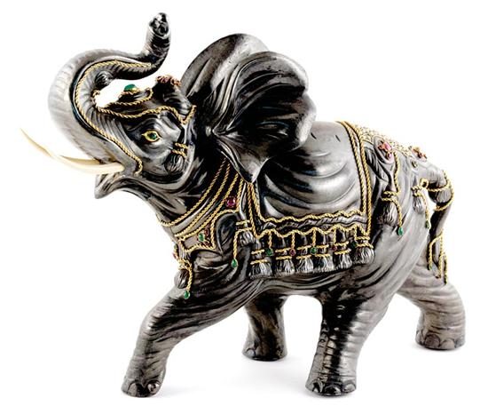 Appraisal: Alexandre Reza gemstone and pearl-decorated sterling sculpture of elephant standing