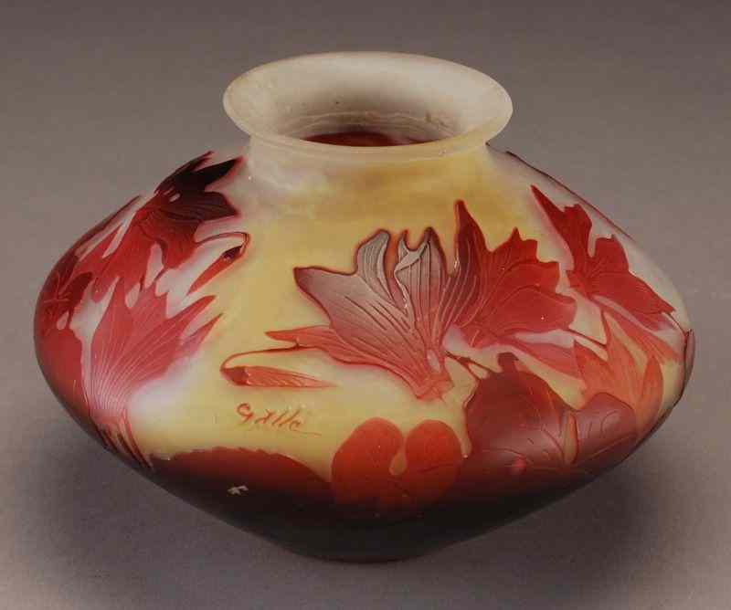 Appraisal: Galle French cameo vase squatty bowl form in citron glass