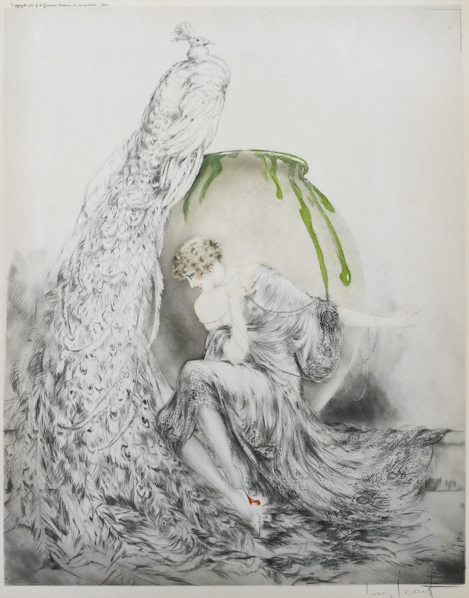 Appraisal: Louis Icart - French ''Peacock'' Etching and Drypoint in Colors