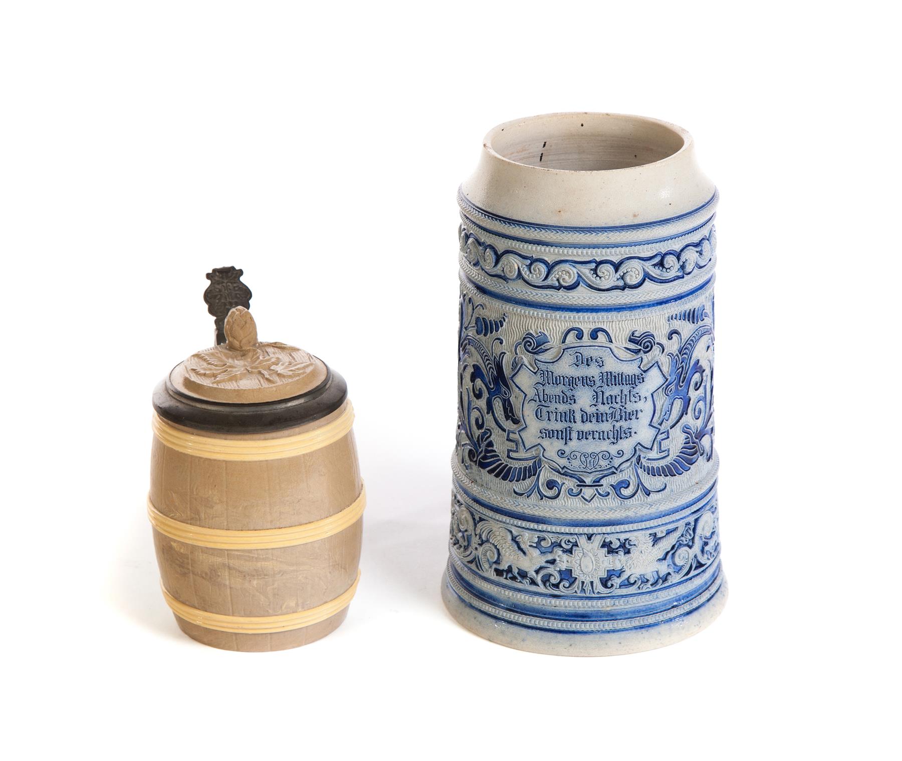 Appraisal: TWO STEINS - ONE IS MATTLACH Germany th century Barrel