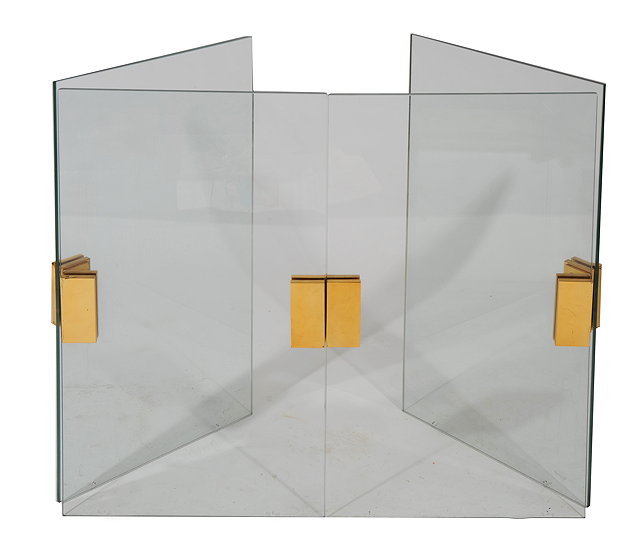 Appraisal: A CONTEMPORARY GLASS FOUR FOLD FIRE SCREEN with gilt block