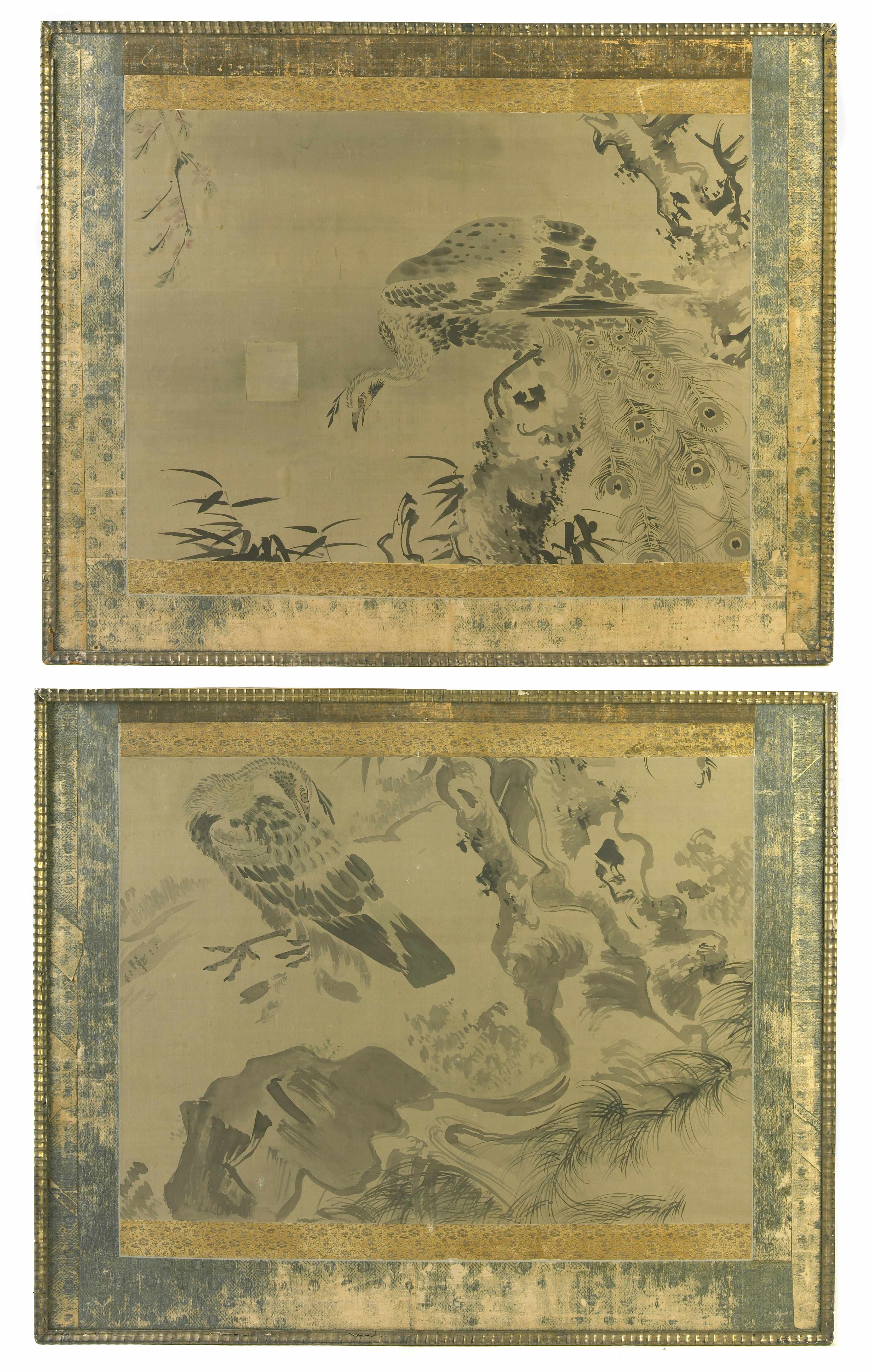 Appraisal: A pair of Chinese painted fabric panels losses and restorations