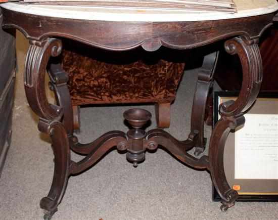 Appraisal: Rococo Revival walnut marble top side table mid th century