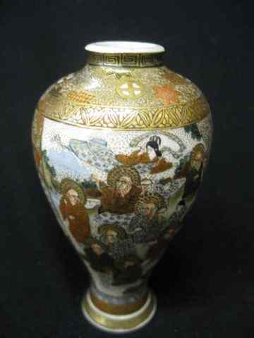 Appraisal: Japanese Satsuma Pottery Vase finely detailed handpainted scenes of villagers