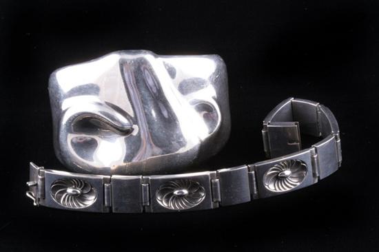 Appraisal: STERLING SILVER GEORG JENSEN BRACELET AND ELSA PERETTI CUFF Sculptural