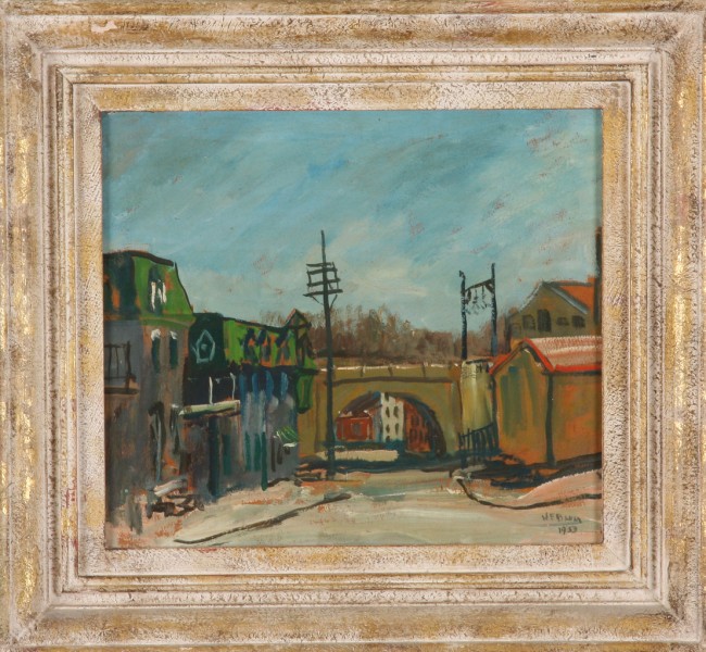 Appraisal: Manayunk dated oil on board x SLR W E Baum