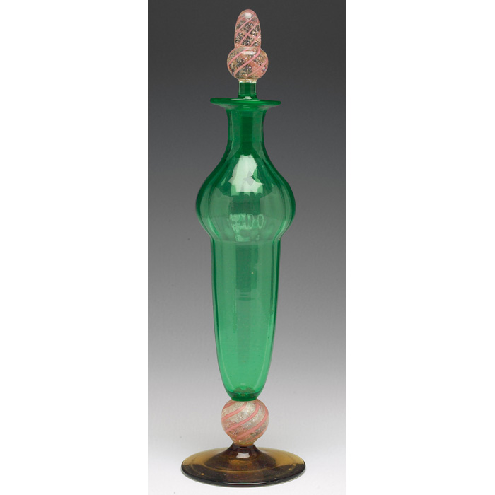 Appraisal: Steuben perfume bottle with stopper large shape in green ribbed