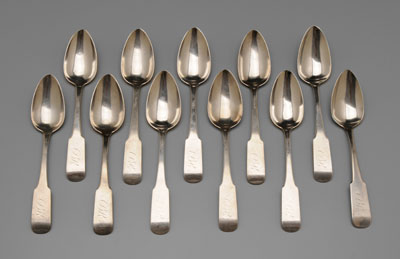 Appraisal: Set of Eleven Coin Silver Spoons New York early th