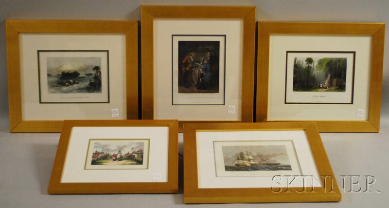 Appraisal: Five Framed Hand-colored Historical Engravings Surrender of Lord Cornwallis at