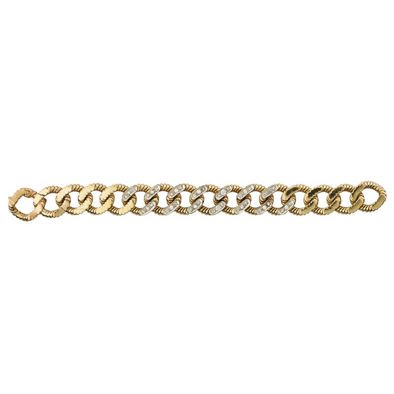 Appraisal: DIAMOND GOLD CURB LINK BRACELET Condition Report Holds at least