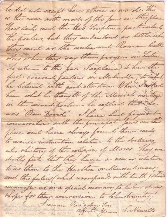 Appraisal: CLERGYMEN NEWELL SAMUEL Autograph Letter Signed S Newell to an