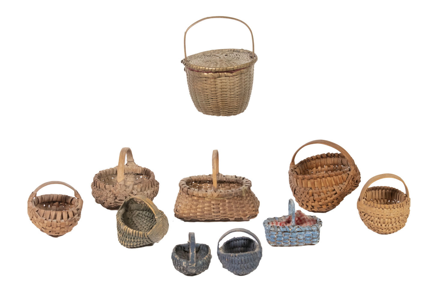 Appraisal: MINIATURE BASKET COLLECTION Finely Crafted Miniature Splint Baskets all late