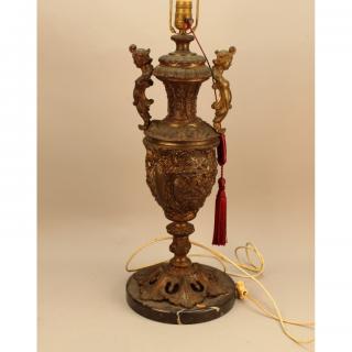 Appraisal: th C Figural Bronze Lamp mounted on marble base